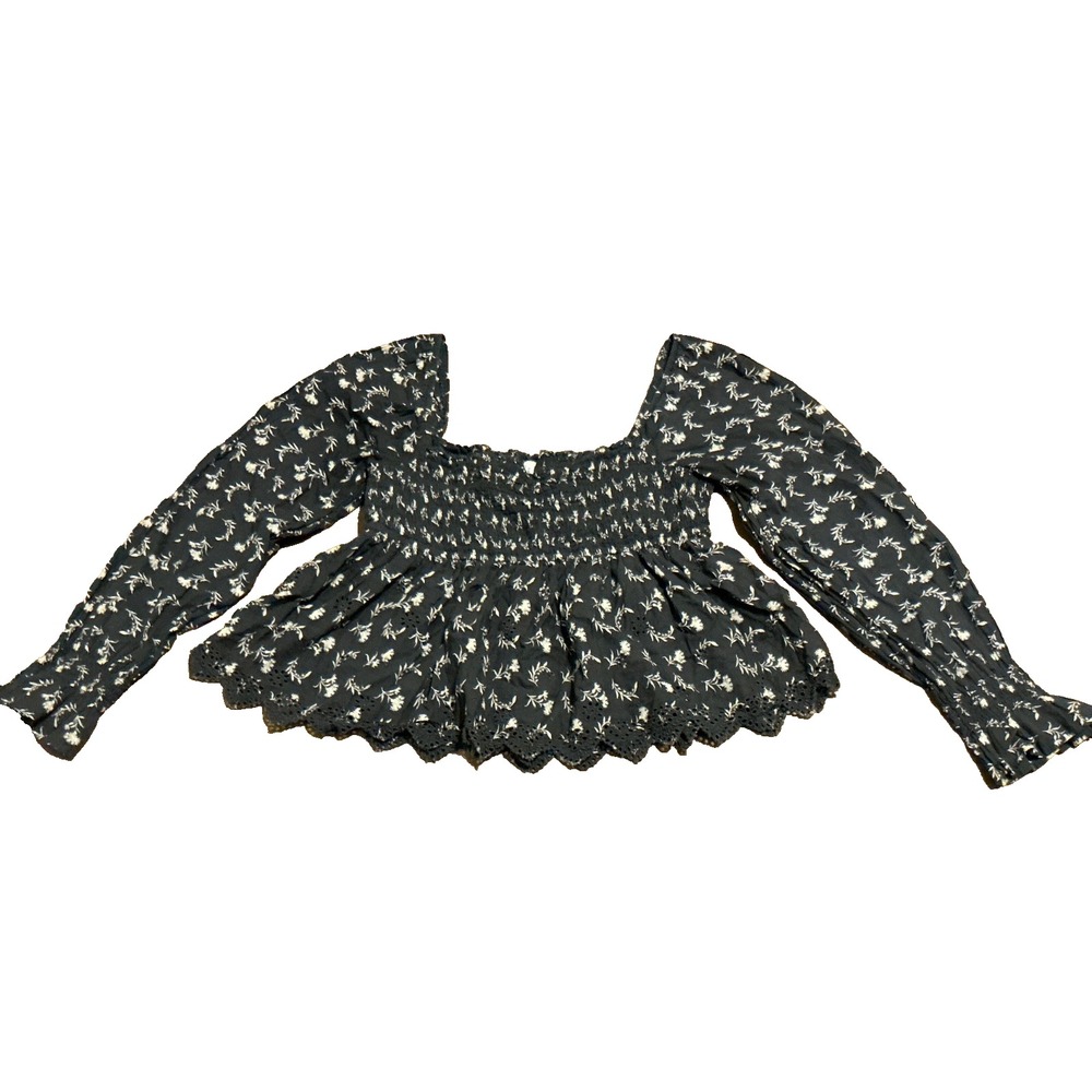 American Eagle M Floral Smocked Top Peplum Eyelet Hem Cottagecore Corquette Y2K